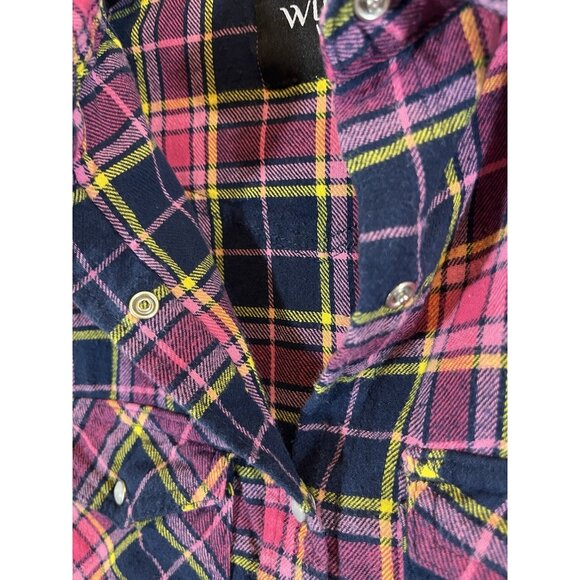 Wilful Wear Women’s Large Long Sleeve Pink Plaid Cotton Snap Front Shirt - Picture 4 of 9